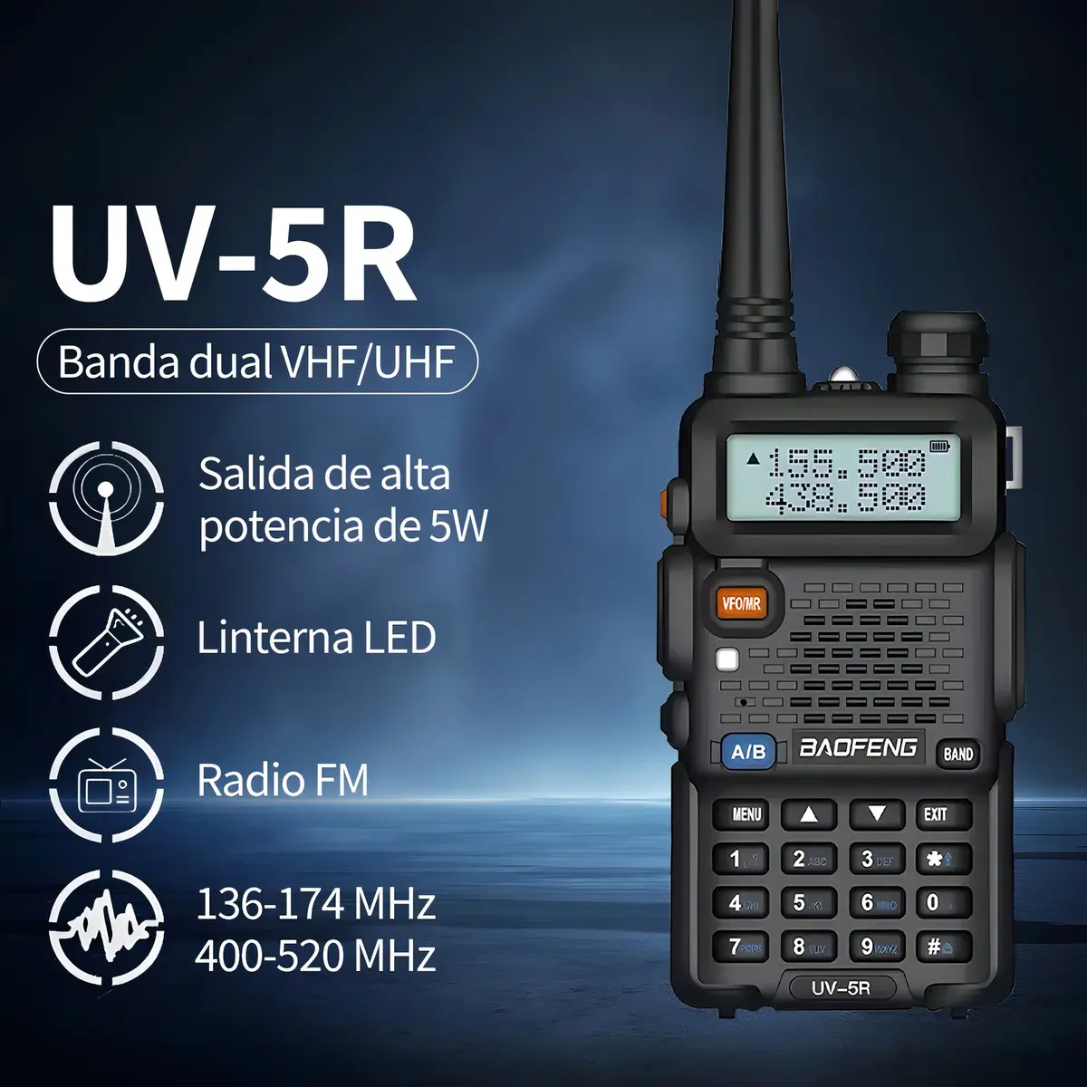 D_NQ_NP_2X_803499-MLA99449523322_112025-F Radio Transmisor Baofeng UV-5R – Walkie Talkie Profesional Portátil